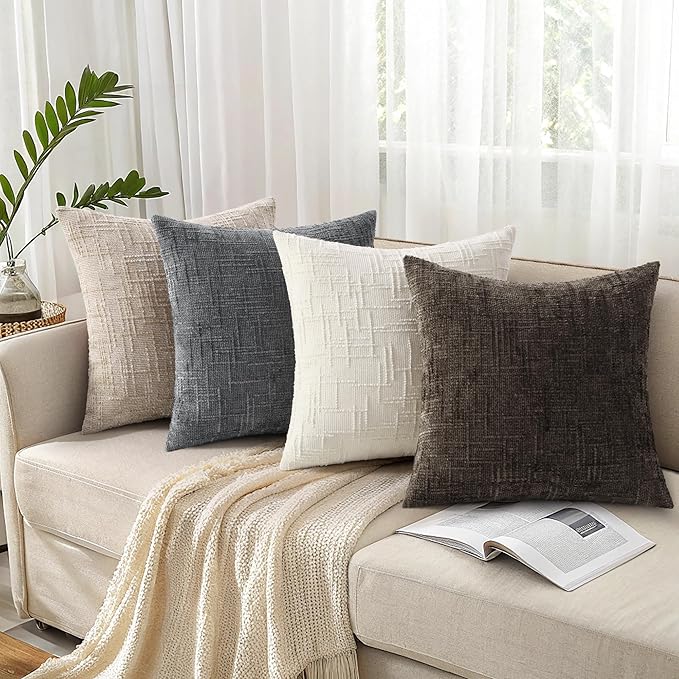 decorUhome Dark Brown Chenille Throw Pillow Covers 24x24 Set of 2 Thick Textured Slubby Couch Pillow Covers Farmhouse Accent Modern Neutral Decorative Pillow Cases for Bed Sofa Living Room