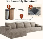 135.4'' Oversized Cloud Sofa Sectional Couch, Boneless Couch with L-Shape Chaise, Upholstered Compression Modular Sectional Sofa for Living Room, No Assembly Required (Camel, Left Facing Chaise)