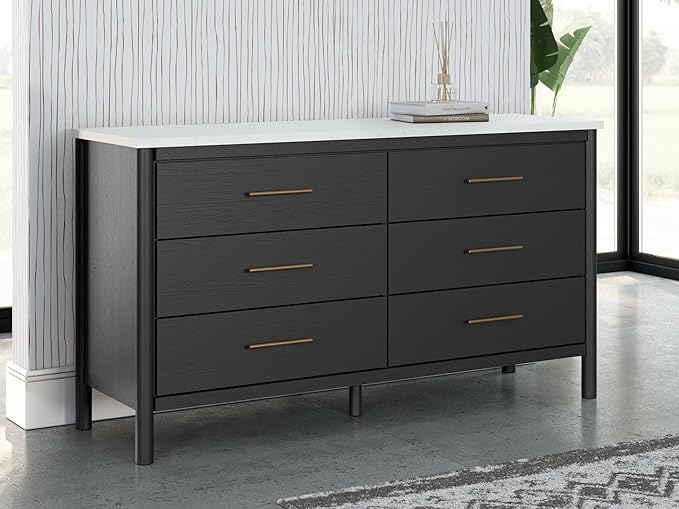 Signature Design by Ashley Cadmori Bohemian 6-Drawer Dresser with Safety Stop, Black & White