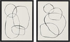 Kate and Laurel Sylvie Modern Circles and Going in Circles Framed Linen Textured Canvas Wall Art by Teju Reval, 2 Piece 18x24 Minimalist Abstract Black