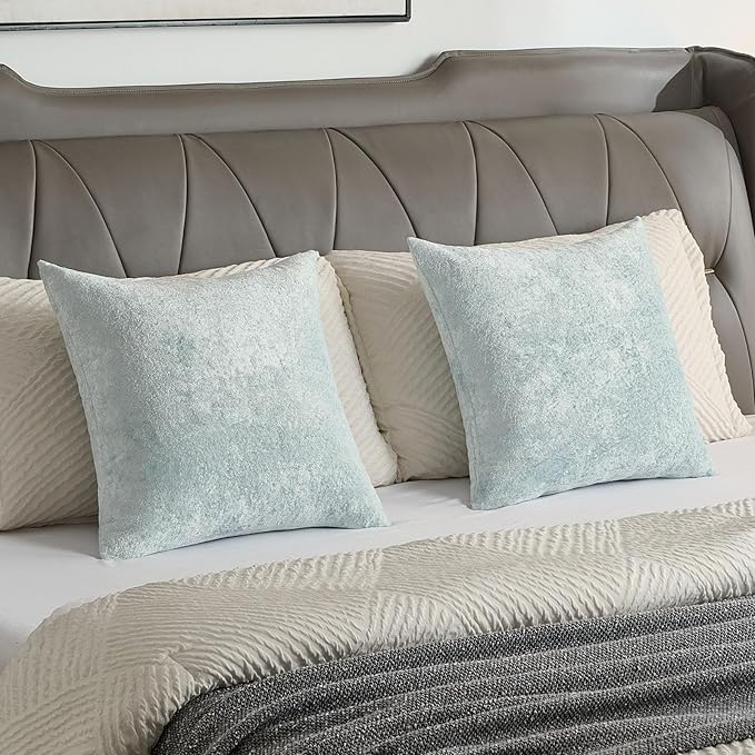 FUTEI Light Blue Flannel Throw Pillow Covers 24x24 Inch Set of 2,Soft Dimensional Textured European Cushion Cases,Modern Home Decor for Couch Living Room