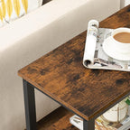 HOOBRO End Table, Simple Rustic Side Table with 3-Tier Storage Shelf, Narrow Nightstand for Small Spaces, for Living Room, Bedroom,Easy Assembly, Industrial Design, Rustic Brown and Black BF14BZ01