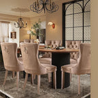 Velvet Upholstered Dining Chairs Set of 6, Modern Style Kitchen Side Chairs with Nailhead Trim and Wood Legs,Metal Pulling Ring for Dining Room Living Room(Khaki,Set of 6)