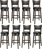 PrimeZone Swivel Bar Stools Set of 8, 30 Inch Bar Height Barstools, Black Faux Leather Bar Stool with High Backrest & Solid Wood Legs & Wrap-Around Footrest, Counter Stools for Kitchen Island, Pub