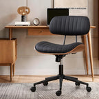 Home Office Chair with Wheels, Adjustable Height Desk Chair Leather Swivel Computer Chair, Armless Modern Walnut Chair for Office, Meeting Room, Black