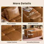 114" Cloud Sectional Couch with L-Shape Chaise & Ottoman, Modern Boneless Couches for Living Room, Fluffy Tufted Deep Seat Modular Sofa No Assembly (Faux Leather,Brown,Right Facing)