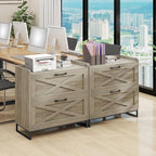 File Cabinet 2 Drawers, Lateral File Cabinet with Charging Station for Letter/Legal/A4 Size Hanging Files, Large Wood File Storage Cabinets Printer Stand for Home Office, Washed Gray
