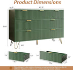 Green Dresser for Bedroom, 7 Drawer Dresser with Gold Pulls, Wide Chest of Drawers for Bedroom, Entryway, 47.2" L x 15.7" D x 31.4" H