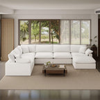 253" Oversized Cloud Modular Sectional Sofa,7 Seat Down Filled Sofa,Comfy Deep Seat Couch with Reversible Chaise & Cushions,Couch Cover Washable and Replaceable,White