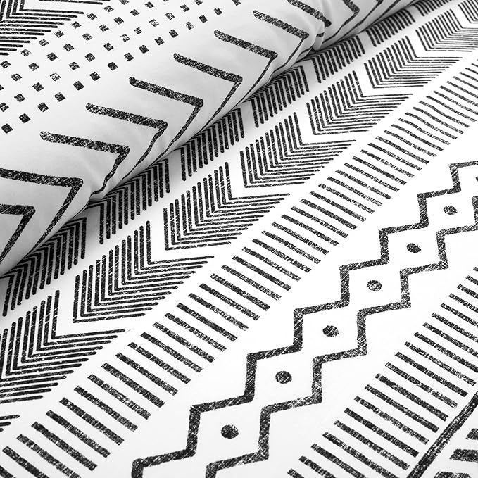 Lush Decor Hygge Geo Reversible 3 Piece Cotton Duvet Set, King, Black & White
