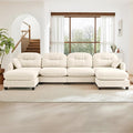 140" U Shaped Couch for Living Room, Comfy Chenille Fabric Cloud Sectional Couch, Modern Upholstered Deep Seat Sofa with Pillow and 2 Movable Ottoman, Oversized 4 Seater Sectional Sofa, Beige
