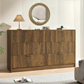 Walnut 6 Drawer Dresser Bedroom,55” Wide Fluted Dresser Wood with Gold Handles,Mid Century Wooden Chest of Drawer for Closet,Bedroom,Living Room,Walnut