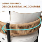 Grand patio 5-Piece Outdoor Dining Set for 4, Metal Woven Wicker Fixed Patio Chairs with Thickened Cushions & 1 Square Woodgrain Dining Table with Umbrella Hole for Backyard Deck (Natural)