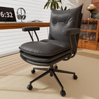 Black Leather Desk Chair with Wheels,Triple-Layers Thicken Wide Seat Height Adjustable,Mid Back,Desk Chair Comfy for Home,Office