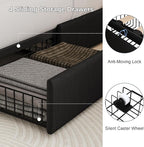 King Size Upholstered Platform Bed Frame with 4 Storage Drawers and Charging Station, Linen Button Tufted Wingback Headboard, Sturdy Wooden Support Slats, No Box Spring Needed, Black