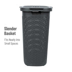 Mind Reader Slim Laundry Hamper with Lid, 60L Clothes Basket, Premium Wicker Design, Plastic, Gray