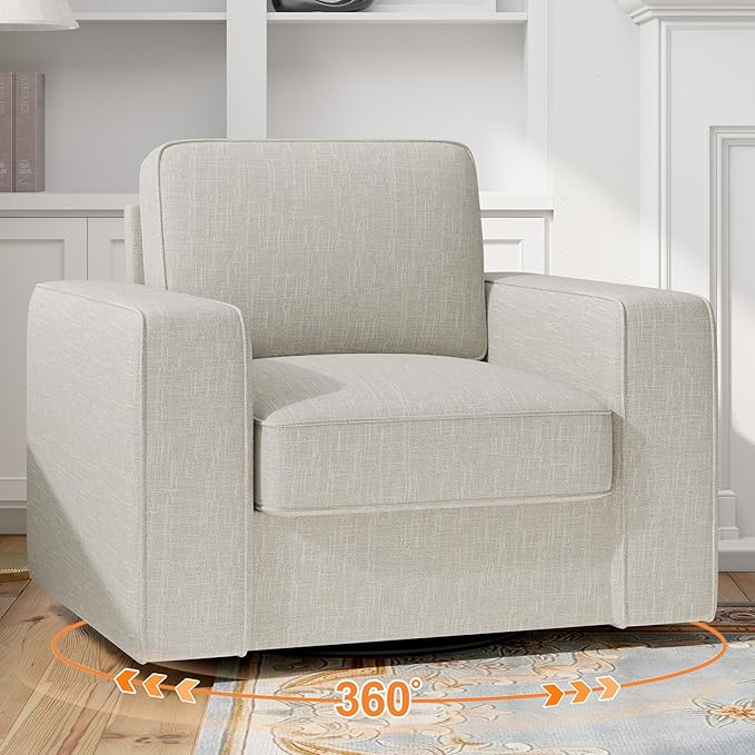 Swivel Accent Sofa Chair Set of 4, Modern Comfy Oversized Upholstered Cushion Back Armchair in Linen 1pcs for Living Room, Bedroom, Reading Room(Khaki)