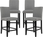 LSSPAID Counter Height Bar Stools Set of 4, 24.8 Inch Upholstered Fabric Barstools, Modern Kitchen Island Chairs with Backrest and Solid Wood Legs, Grey