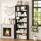 FOTOSOK 70.8" Tall Bookcase Shelf, 6 Tier Wide Bookshelf with Storage, Billy Bookcase Set of 2, Large Bookshelf for Living Room, Home Office, Black