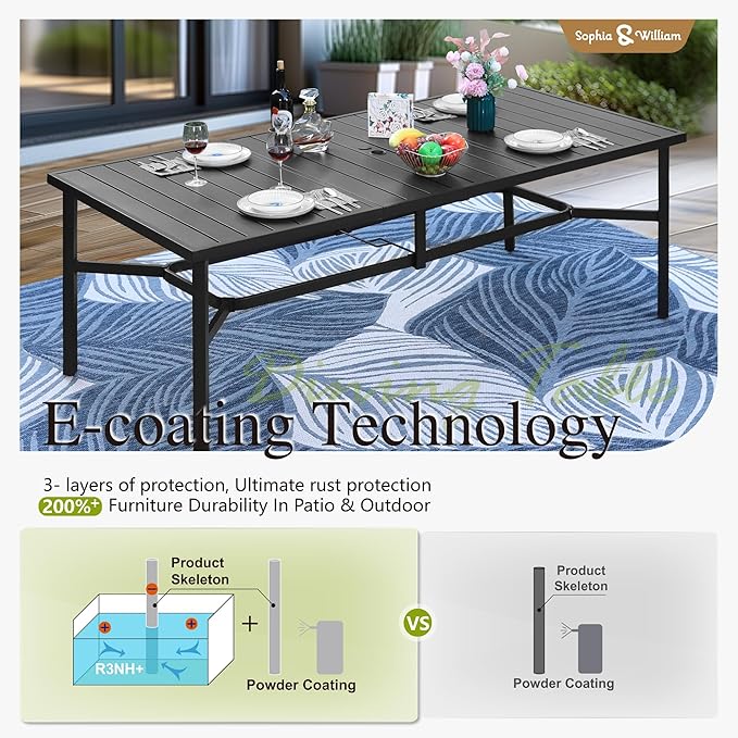 Sophia & William 9 Pieces Patio Dining Set for 8, Outdoor Patio Table and Rattan Chairs Set, 83" L Extra Large Rectangular Table, 1.75" Umbrella Hole, Beige Removable Seat Cushions