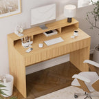 47" Executive Desk with Fluted Drawer, Modern Home Office Desk with Long Monitor Stand and 2 Drawers, Computer Writing Desk for Study Office Vanity, Nautral Oak
