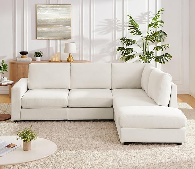 100“ L Shaped Couch with Reversible Chaise Sectional couches Sofa Corner Couches for Living Room,Apartment and Compact Spaces(Cream)