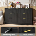 Black Dresser with 7 Drawer - 55” Wide Fluted Dresser for Bedroom with Metal Handle, Chest of Drawer, Wood TV Stand for Bedroom, Living Room, Black