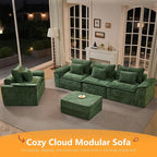 Hobestluk 120" Cloud Modular Sectional Couch 3-Seater Sofa with Ottomans U Shaped Couch Deep Seat Sofa with Removable Cover Large Sofa for Living Room (Green, 3-Seater Sofa with Two Ottomans)