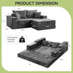 79" Boneless Cloud Loveseat Sofa Couch, Modular Foldable Floor Sofa with Ottoman, Chenille Lounge Convertible Sofa Bed for Living Room, No Assembly, Dark Grey