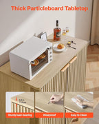 VEVOR Fluted Cabinet, Buffet Cabinet with 2-Tier Storage, Coffee Bar Cabinet with Adjustable Shelves, Sideboard Buffet for Hallway, Entryway, Living Room, or Kitchen, Oak