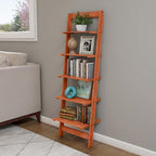 5-Tier Ladder Shelf - 50-Inch Narrow Leaning Bookshelf - Wooden Bookcase for Living Room, Bathroom, Kitchen, Office, or Bedroom Furniture by Lavish Home (Cherry)