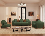 Morden Fort 3 Piece Cloud Couch Set, Modern Sherpa Boucle Sofa Set Skin-Friendly, Minimalist Upholstered Comfy Couches Sofas for Living Room, Armless Chair & Arm Chair & 3-Seater Sofa, Green