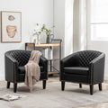 KINWELL 29" W Faux Leather Barrel Chairs Set of 2, Modern PU Upholstered Tufted Club Chairs with Nailhead Trim, Small Armchairs Accent Chairs for Living Room Bedroom Apartment Lounge Nursery, Black
