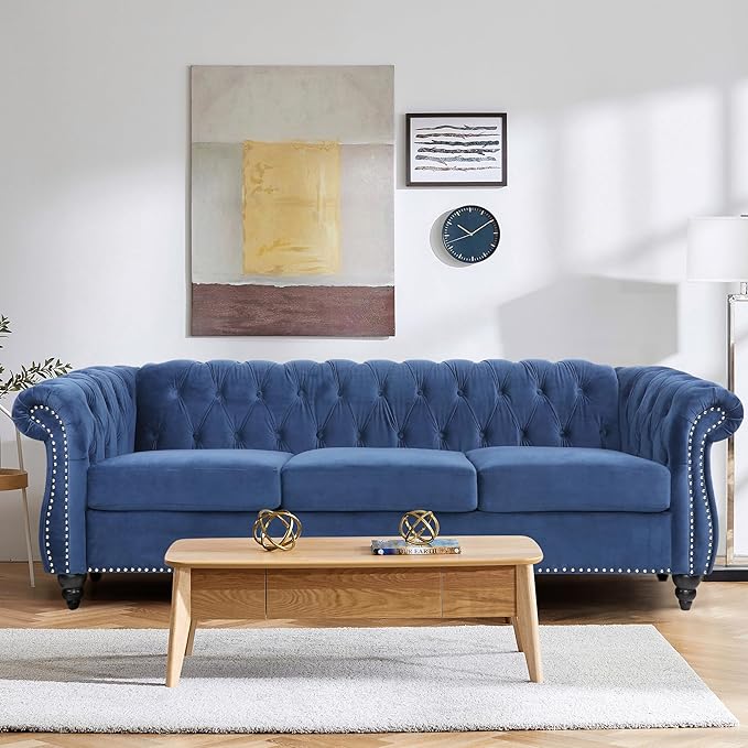 Living Room Velvet Sofa and Loveseat set, Mid Century Modern Upholstered Couch with Cushions, 2-Piece Home Sofa Furniture Sets, Comfy Tufted Chesterfield Couches for Living Room, Bedroom, Office