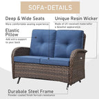 HUMMUH Patio Furniture 7-Piece PE Wicker Outdoor Conversation Set,All-Weather Rattan Swivel Chairs with Ottomans Glider Loveseat for Backyard,Poolside,Deck