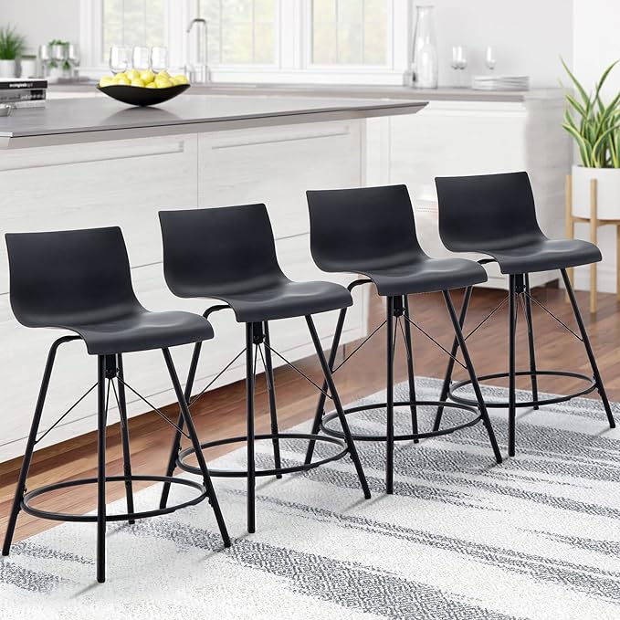 annjoe Swivel Bar Stools Metal Counter Height Stools Plastic Seat Chairs Set of 4 for Indoor Outdoor Home Kitchen Business (26" Black)