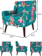 Accent Chair, Modern Linen Blend Arm Chair for Living Room, Bedroom, Comfy High-Resilient Sponge Reading Chair for Small Spaces (Pattern Floral Blue, Set of 1)