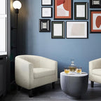 BELLEZE Accent Barrel Chairs Set of 2, Modern Tub Club Chairs Upholstered Armchairs for Living Room, Accent Chairs with Silver Nail Head Trim Black Legs - Kyara (White/Polyester)