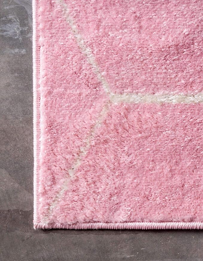 Unique Loom Trellis Frieze Collection Area Rug - Geometric (3' Square, Light Pink/ Ivory)