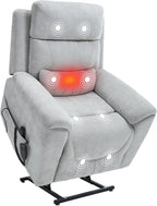 PELUMY Power Lift Recliner Chair for Elderly with Massage and Heat, Dual Motor Heavy Duty 350lbs Recliner, 8-Point Vibration & Lumbar Heating, Electric Lift Chair (Chenille, Light Grey)