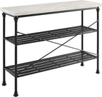 Crosley Furniture Madeleine Sofa Console Table with Storage Shelves for Hall, Entryway, or Living Room, Steel with Faux Marble Top