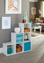 ClosetMaid Cubeicals 3-2-1 Cube Storage Shelf Organizer Bookshelf, 3 Tier, Steps, Corner Unit, Easy Assembly, Wood, White Finish