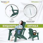 nevilywood Folding Adirondack Chair with Cup Holder Set of 4, HDPE Patio Chairs,All-Weather Outdoor Chairs for Backyard, Deck,Fire Pit-Green