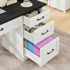 Vabches Farmhouse 47" Executive Desk, Computer Desk with Drawers and File Drawer, Workstation Computer Desk with Charging Station for Home Office, Study,Black.