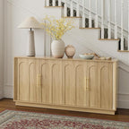 Sideboard Buffet Cabinet with Storage, Modern Accent Cabinet with Arched Doors, Boho Modular Media Console, 67" Large Minimalist Credenza for Living Room Kitchen Dining Room Entryway, Oak