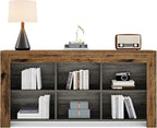 Tribesigns 63-Inch Long Console Table, Rustic Wood Entryway Table with 6 Storage Cubes, Industrial Narrow Sofa Table Behind Couch Table for Living Room, Hallway