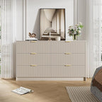 Beige Dresser for Bedroom, Modern Dresser with 6 Drawers and Smooth Slides, Wide Chest of Drawers with Golden Handles for Bedroom, Living Room, Closet, 15.7" D x 55.1" W x 31.4" H