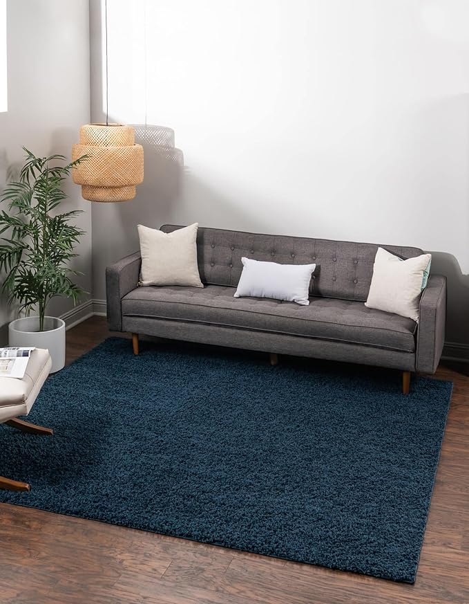 Unique Loom Solid Shag Collection Area Rug (8' 2" Square, Sapphire Blue/ Navy Blue)