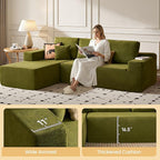 104" Cloud Sectional Couch with Chaise, Boneless L-Shaped Cloud Couch with Deep Seat, Modern Minimalist Sofa, Assembly Free Comfy Sofa for Office Living Room Study Room Apartment(Green, Left Chaise)