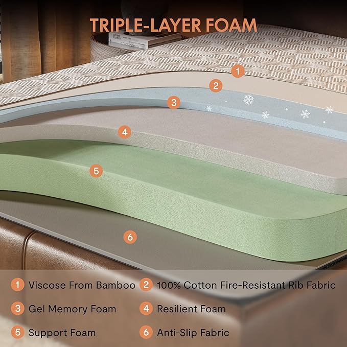 FLEXISPOT 10'' Twin XL Size Cooling Gel Memory Foam Mattress, Viscose from Bamboo, Medium Firm, 10-Year Warranty, Mattress-in-A-Box, Certi-PUR & Oeko-TEX Certified, Washable, Fire-Resistant.